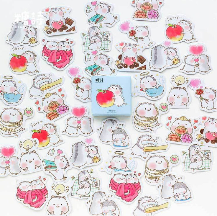 Cute Hamster Stickers Box – Aesthetic Korean Style Stickers for Planners & Crafts